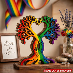 Personalized Pride Love Tree Wooden Block, LGBTQ Gift, Anniversary Keepsake
