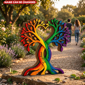 Personalized Pride Love Tree Wooden Block, LGBTQ Gift, Anniversary Keepsake