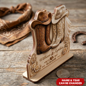 Cowboy Wedding Gift, Custom Names and Date Bridal Boots Plaque, Mr and Mrs Western Wedding Wooden Plaque