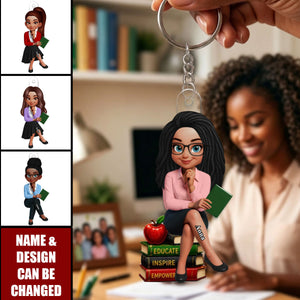 Teach Love Changes Life - Personalized Acrylic Keychain - African American Teacher Appreciation Gift