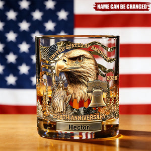 USA 250th Anniversary - Personalized Whiskey Glass, Patriotic Cup Gift For Him
