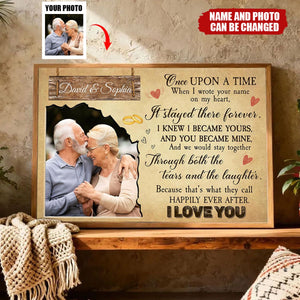 Once Upon A Time, Hearts And Wedding Rings,Personalized Custom Horizontal Poster,Gift For Spouses