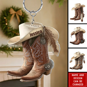 Boots And Hat Cowboy Cowgirl - Personalized Acrylic Keychain