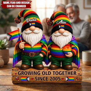 Growing Old Together Since – Personalized Wooden Block, Unique 2D Layered Home Decor