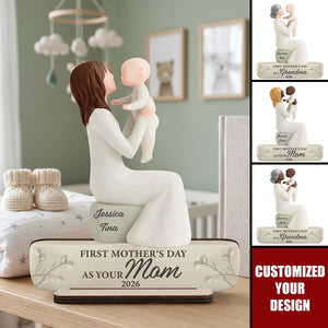 Personalized 2-Layer Wooden Plaque, Mom Holding Baby Keepsake, Unique First Mother's Day Gift