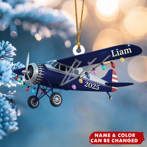 Personalized Airplane Decor, Pilot Christmas Ornament, Custom Name Plane Gift