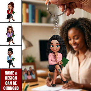 Teach Love Changes Life - Personalized Acrylic Keychain - African American Teacher Appreciation Gift