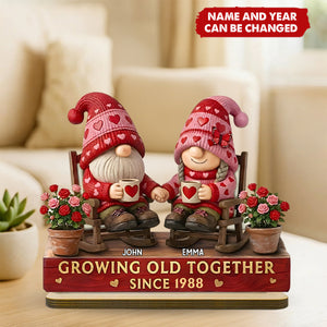 Growing Old Together With Hearts And Roses - Personalized Standing Wooden Plaque - Gift for Couple
