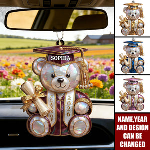 Class Of Graduation Bear - Personalized Wood Car Hanger, Gift For Students
