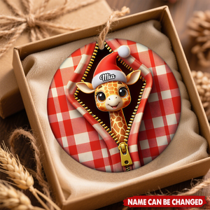 Funny Plaid Zipper Reindeer Giraffe Personalized Christmas Ceramic Ornament