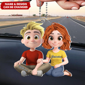 Couple Cartoon Forever Love - Personalized 3D Inflated Effect Acrylic Car Ornament