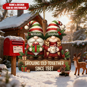 Dwarf Couple Growing Old Together - Personalized Wood Ornament, Christmas Gifts For Husband And Wife