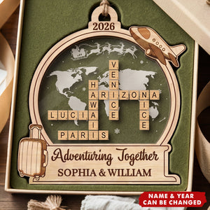 Christmas Gift For Couple Personalized Travel Adventures Crossword Puzzle Acrylic Wooden Ornament