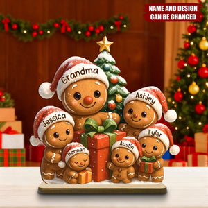 Gingerbread Family - Personalized Standing Wooden Plaque