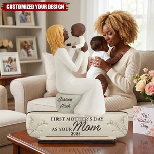 Personalized 2-Layer Wooden Plaque, Mom Holding Baby Keepsake, Unique First Mother's Day Gift