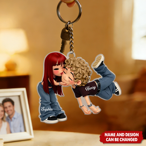 Romantic Cartoon Couple - Personalized Keychain - Gift for Couple