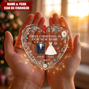 Custom First Christmas Heart Glass Ornament - Personalized Anniversary Christmas Wedding Gifts
