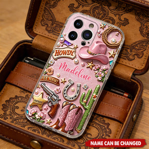 Cowgirl Gift, Whimsical Wild West Western - Personalized Leather Phone Case