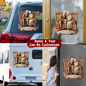Old Couple Sitting On Rocking Chairs Together Personalized Decal