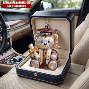 Class Of Graduation Bear - Personalized Wood Car Hanger, Gift For Students