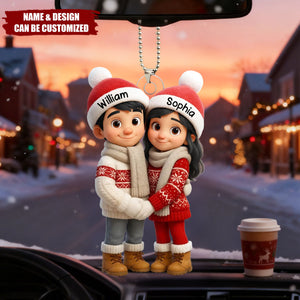 Couple Hug - Personalized Acrylic Car Ornament - Christmas Gift For Him, Gift For Her