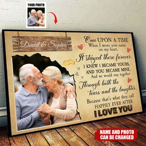 Once Upon A Time, Hearts And Wedding Rings,Personalized Custom Horizontal Poster,Gift For Spouses