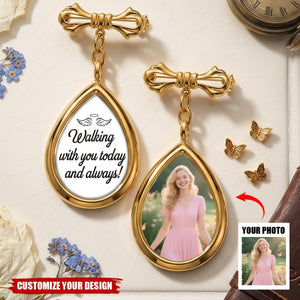 Custom Memorial Graduation Photo Teardrop Pin - Walking With You Today And Always
