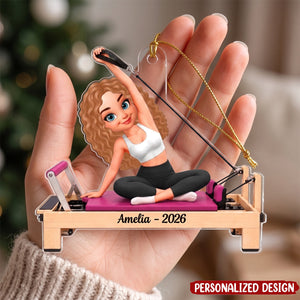 Personalized Pilates Girl Acrylic Ornament - Custom Name Christmas Gift