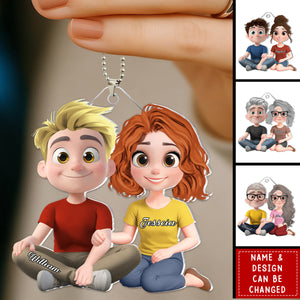 Couple Cartoon Forever Love - Personalized 3D Inflated Effect Acrylic Car Ornament