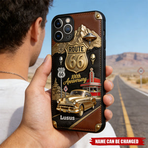 Route 66 100th Anniversary - Personalized Car Lover Leather Phone Case