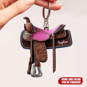 Custom Xmas Cowboy/ Cowgirl Western Horse Saddle Acrylic Keychain