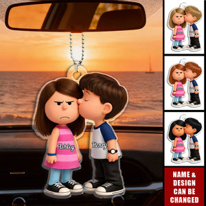 Cute Cartoon Couple - Personalized Car Ornament, Gift for Couple