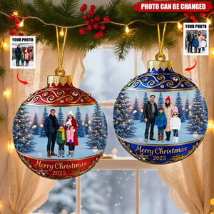 Festive Family Christmas Ball Upload Photo - Personalized 1-Layer Acrylic Ornament