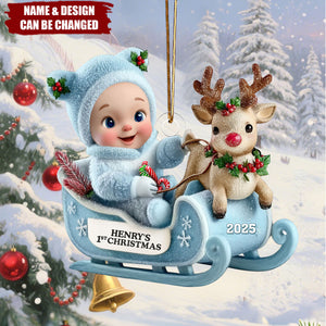 Baby's First Christmas Sleigh - Personalized 1-Layer Acrylic Ornament
