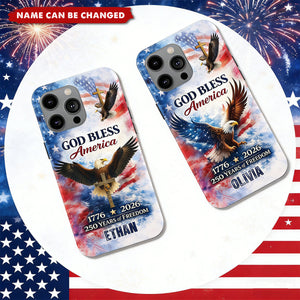 Custom Name Patriotic 250th Anniversary God Bless America Eagle 1776–2026 Phone Case