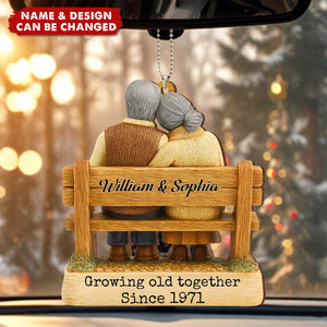 Growing Old Together Since, Loving Couple On Bench, Car Ornament, Gift For Couples