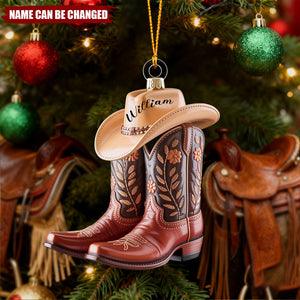 Cowgirl Cowboy Boots Ornament 2025, Personalized Western Christmas Ornament