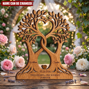 Personalized Couple Gift, Wood Anniversary Sign, Intertwined Tree Decor, Custom Wedding Block