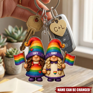 Love Is Love Rainbow Dwarf Couple - Personalized Keychain
