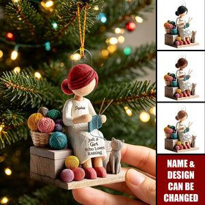Just A Girl Who Loves Knitting Custom Ornament, Personalized Acrylic Christmas Keepsake, Unique Yarn Lover Gift, Cozy Handmade Holiday Decor