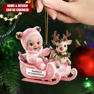 Baby's First Christmas Sleigh - Personalized 1-Layer Acrylic Ornament