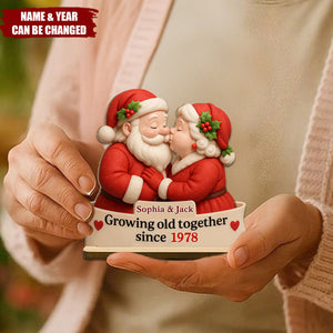 Growing Old Together With Santa Claus Figures, Personalized Wood Plaque