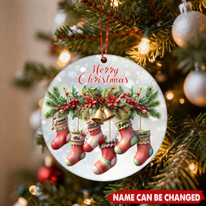 Personalized Family Socks Christmas Ceramic Ornament