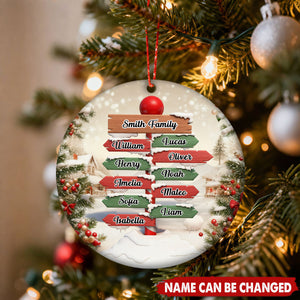 Personalized North Pole Signpost Family Christmas Ceramic Ornament