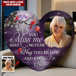 Custom Photo A Hug From Heaven When You Really Miss Me Memorial - Personalized Memorial Faux Fur Shaped Pillow