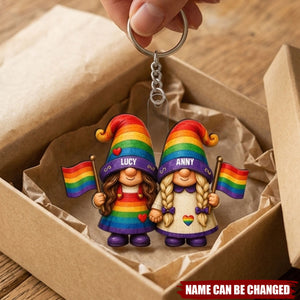 Love Is Love Rainbow Dwarf Couple - Personalized Keychain