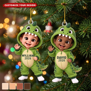 Cute Cartoon Kid With Dinosaur Costume - Personalized Acrylic Ornament