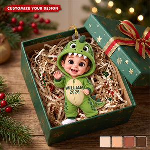 Cute Cartoon Kid With Dinosaur Costume - Personalized Acrylic Ornament