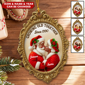 Vintage Golden Frame Mr Mrs Clause - Personalized Acrylic Ornament - Christmas Gift For Couples