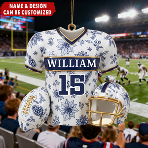 American Football Jersey Toile de Jouy - Personalized Acrylic Christmas Ornament